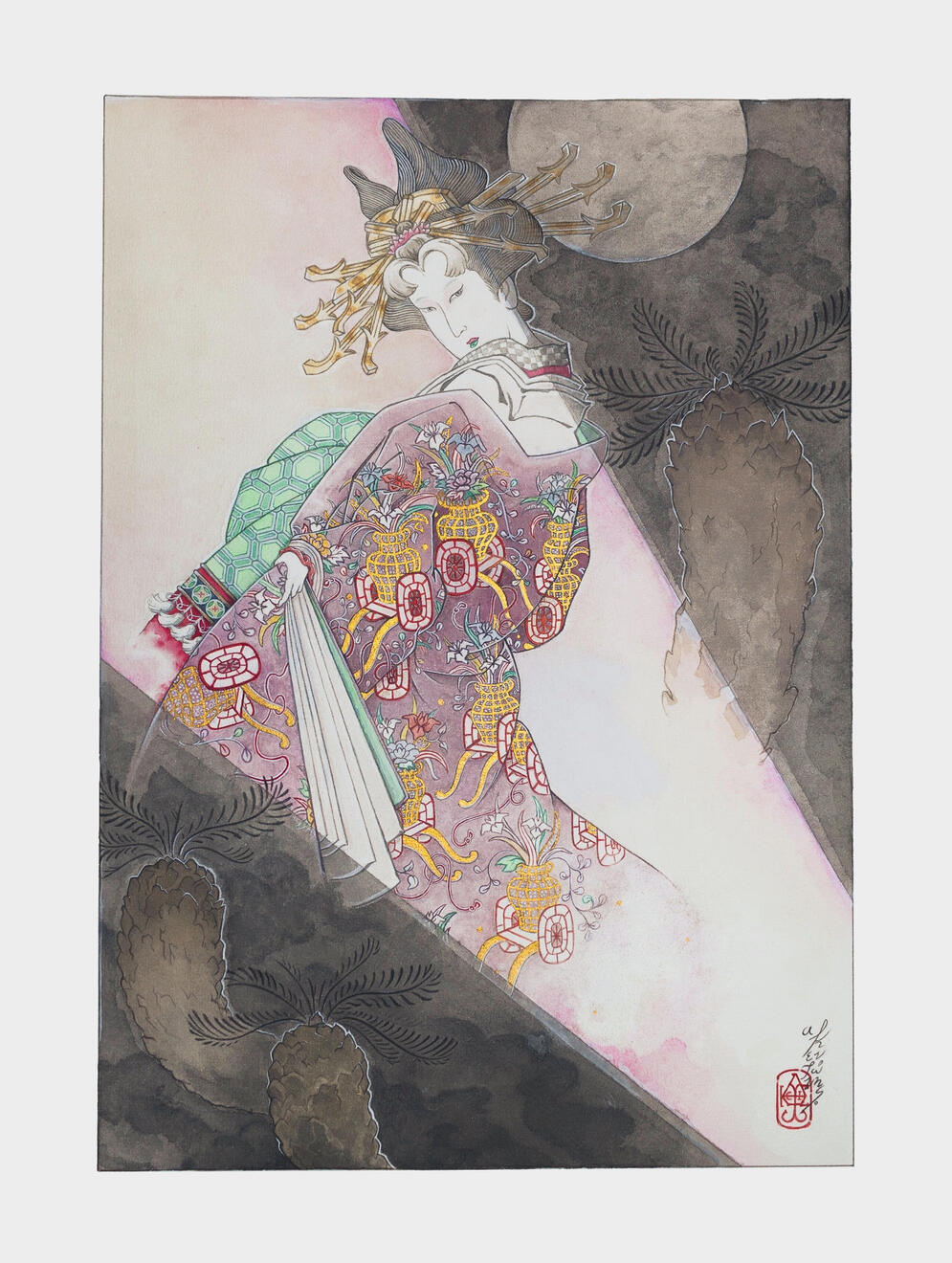 Sago Palm Dōchū, 2023. Watercolour on paper 36x48cm