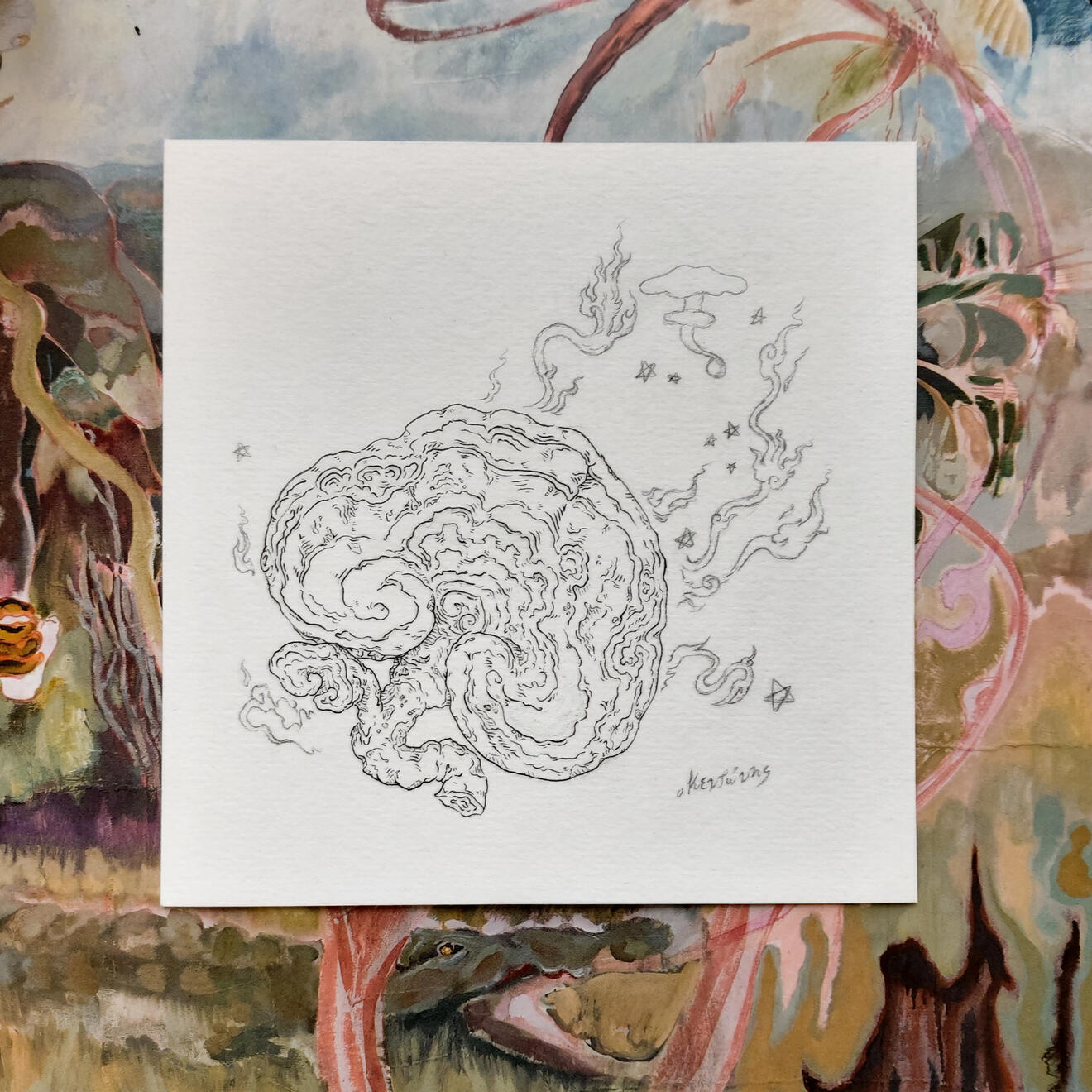 Lingzhi mushroom, 2021. Pen and pencil on paper, 14x14cm